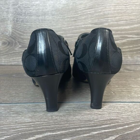 Coach Abby Y2K Black Leather Canvas “C”Monogram Women’s Sz 7.5B Zip Kitten Heels - Picture 4 of 12